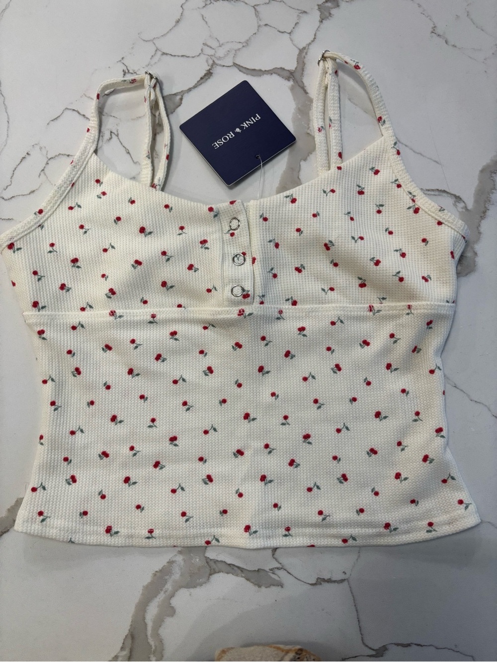 White Cherry-Print Ribbed Tank